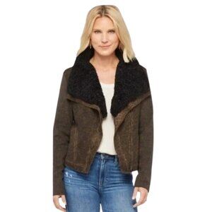 Anthropologie Marrakech Moto Jacket Size XS Animal Print Removable Sherpa